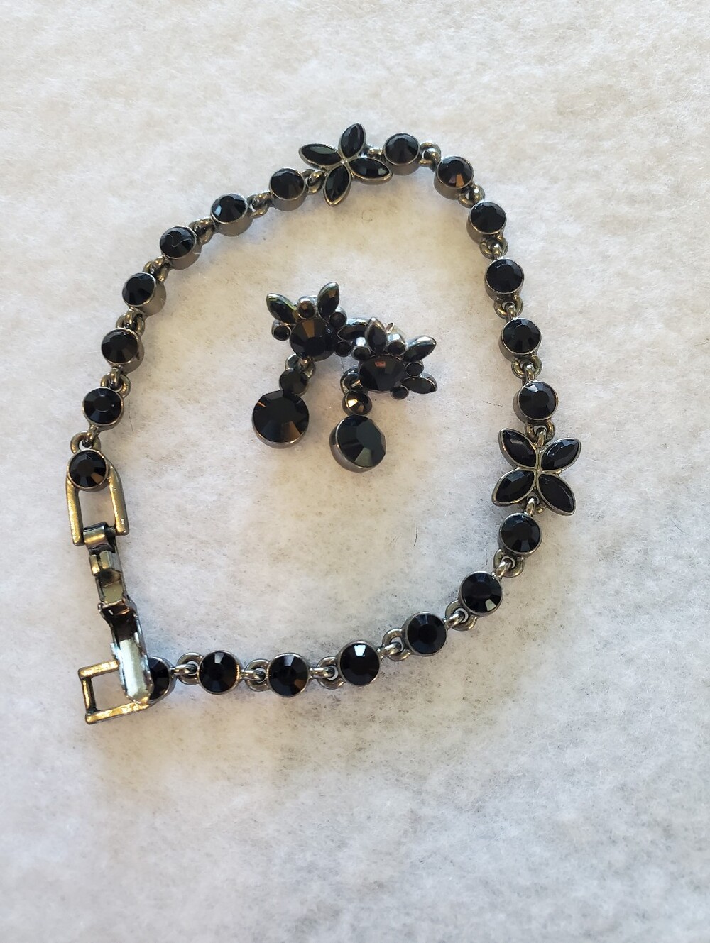 SET: Black Crystal Bracelet & Earrings